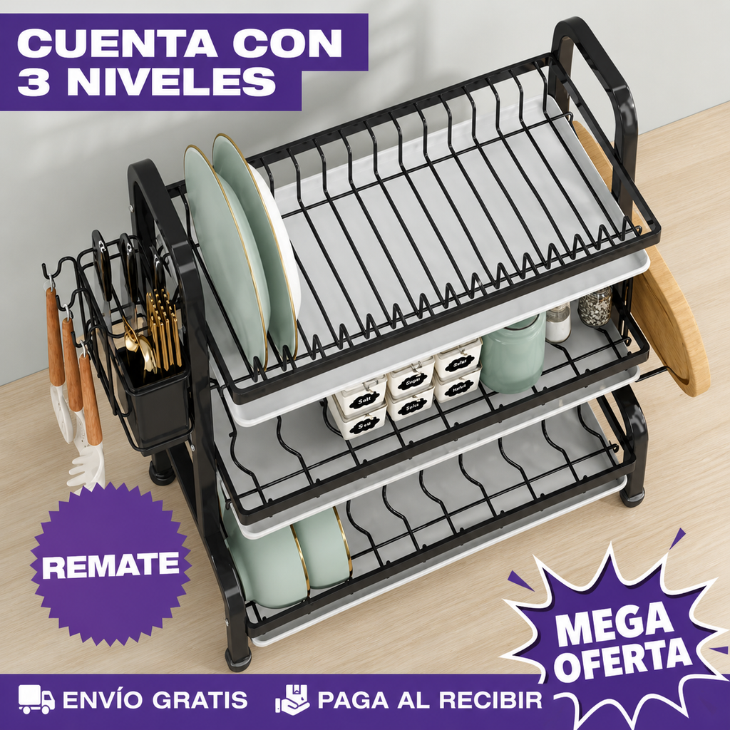 [PROMO] ESTANTE ESCURRIDOR DE COCINA 3 NIVELES