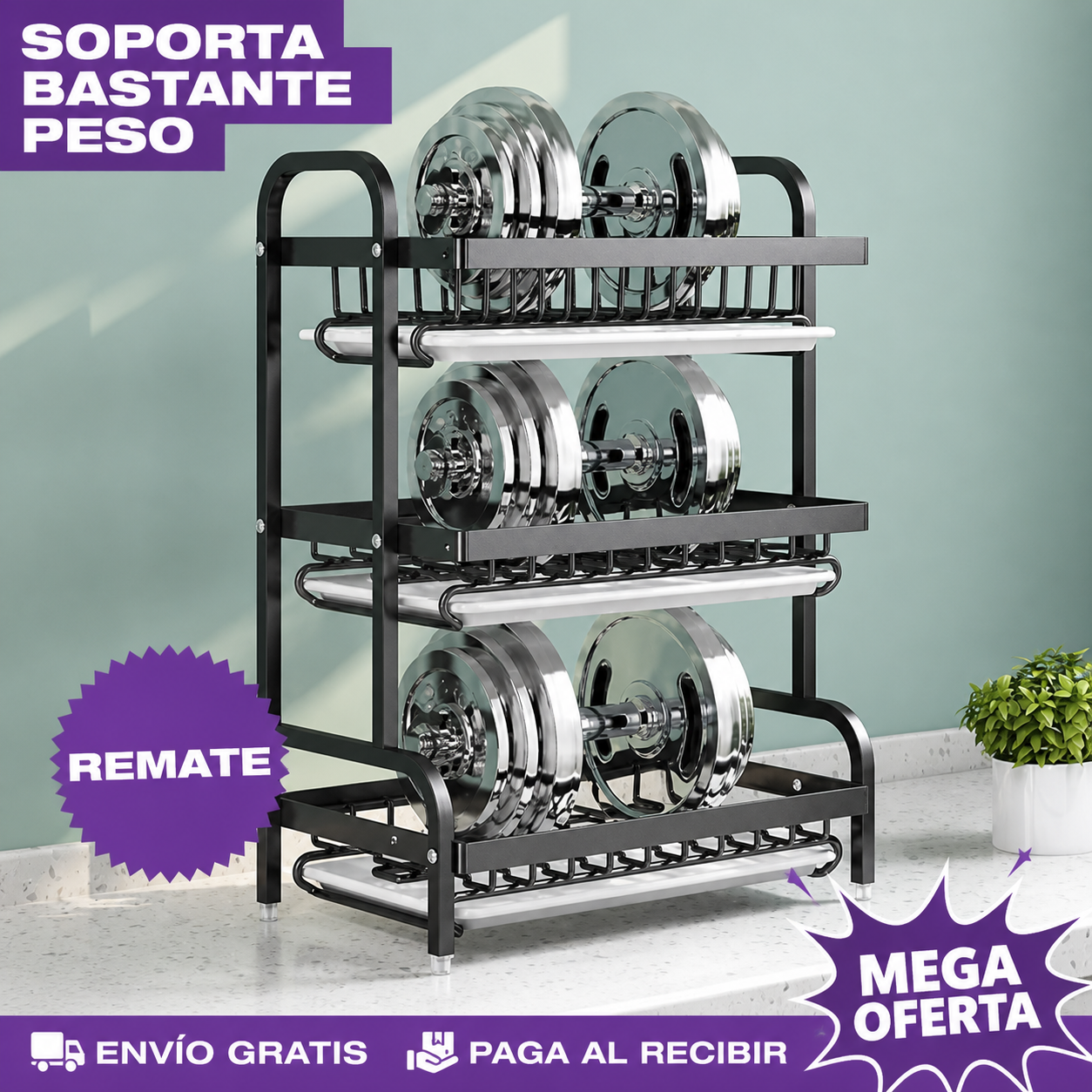 [PROMO] ESTANTE ESCURRIDOR DE COCINA 3 NIVELES