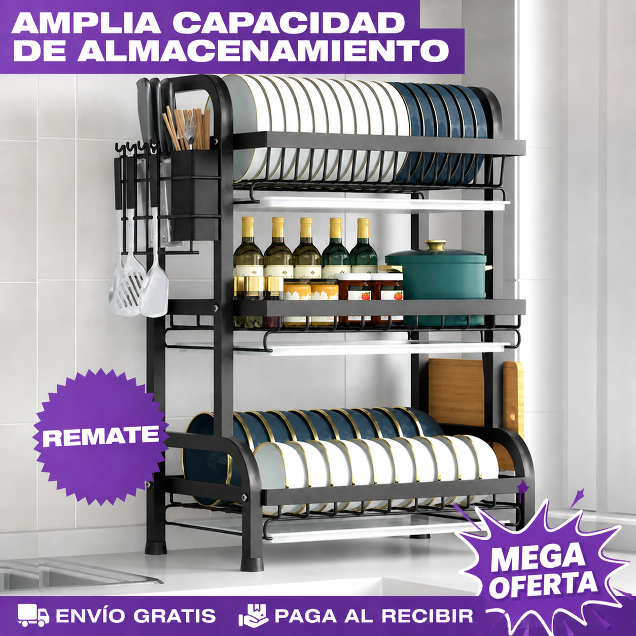 [PROMO] ESTANTE ESCURRIDOR DE COCINA 3 NIVELES